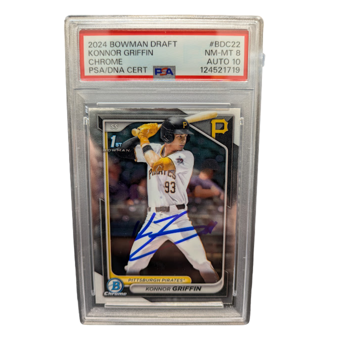 Konnor Griffin Autographed 2024 1st Bowman Chrome Trading Card PSA Graded NM-MT 8 AUTO 10