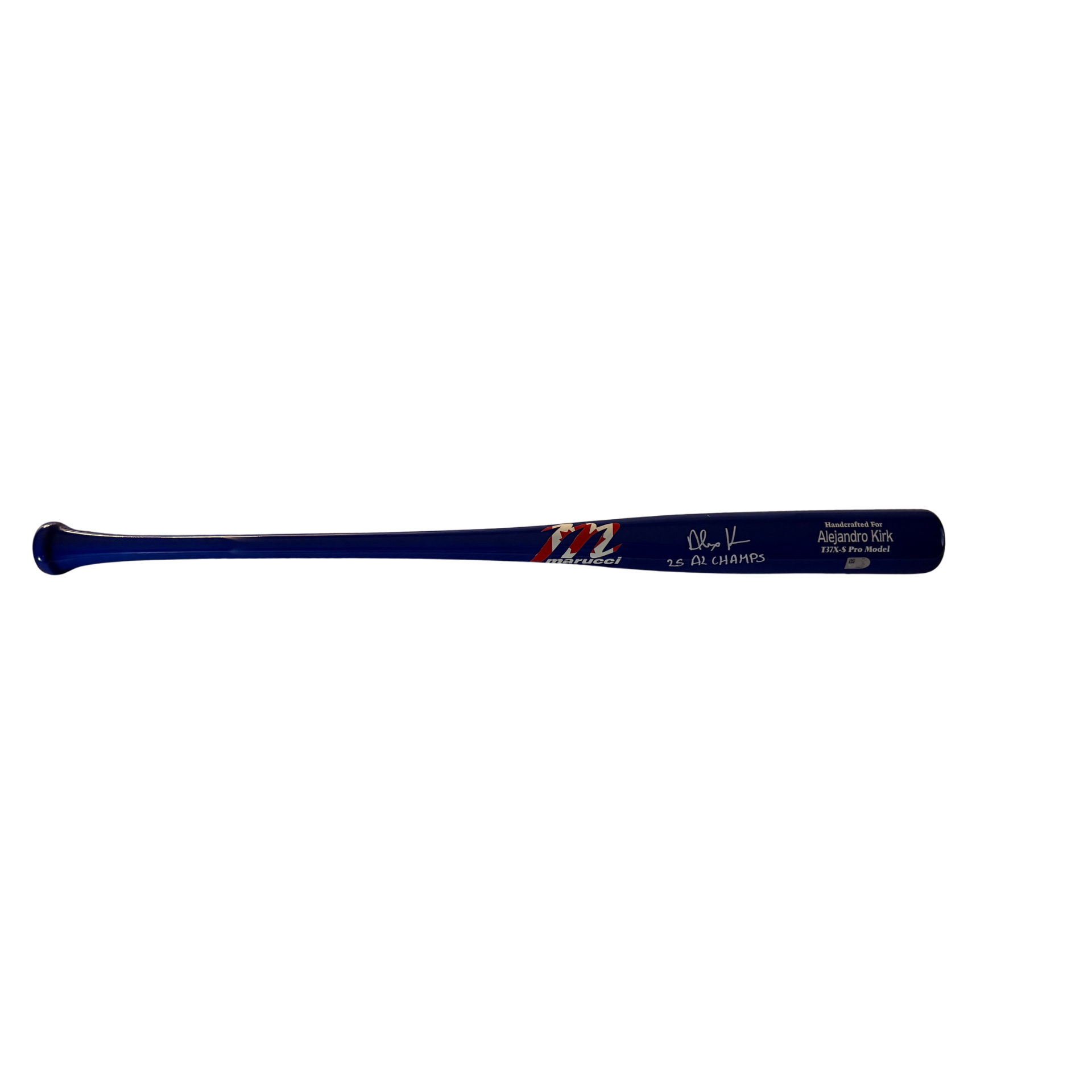 Alejandro Kirk Autographed "25 AL CHAMPS" Blue with Canadian Flag Marucci Logo Game Model Bat