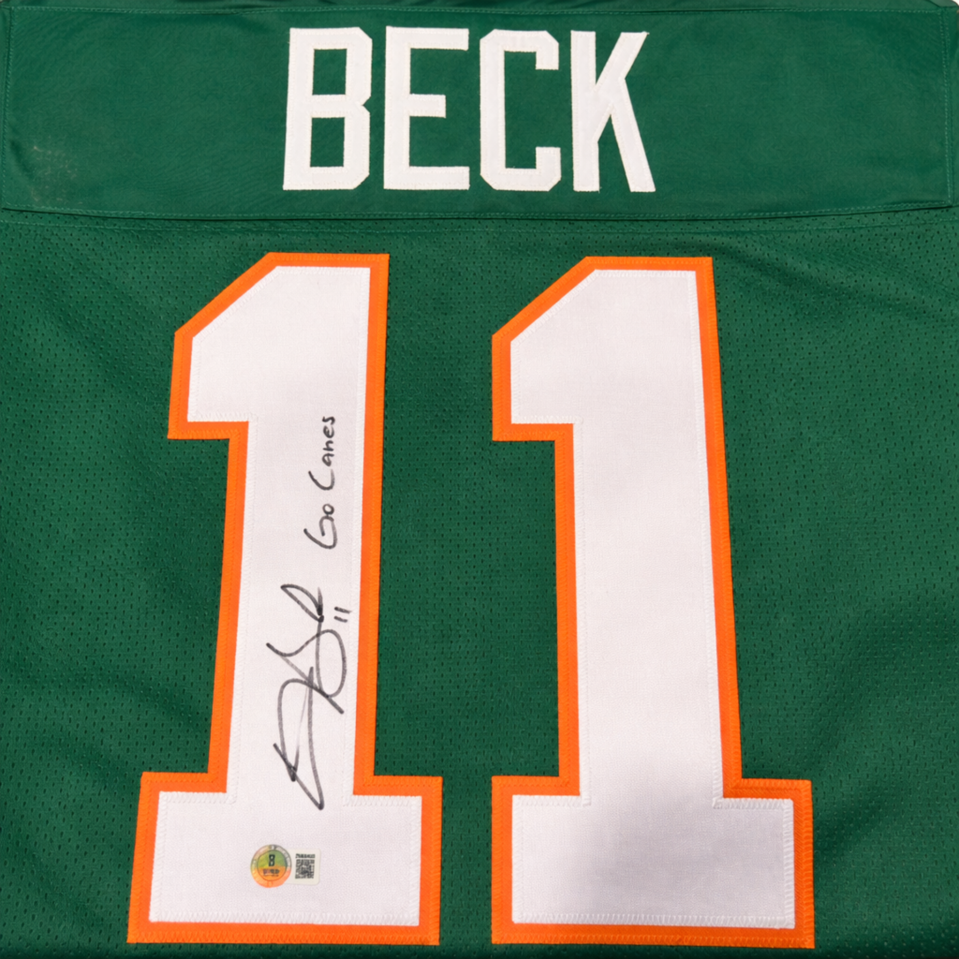 Carson Beck Autographed Go Canes Green Custom Jersey