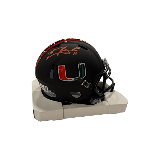 Carson Beck Autographed Miami Black Mini Helmet (Orange Signature)