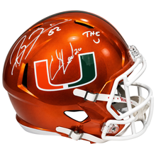 Ed Reed & Ray Lewis Autographed Miami Hurricanes Flash Orange Full-Size Replica Helmet
