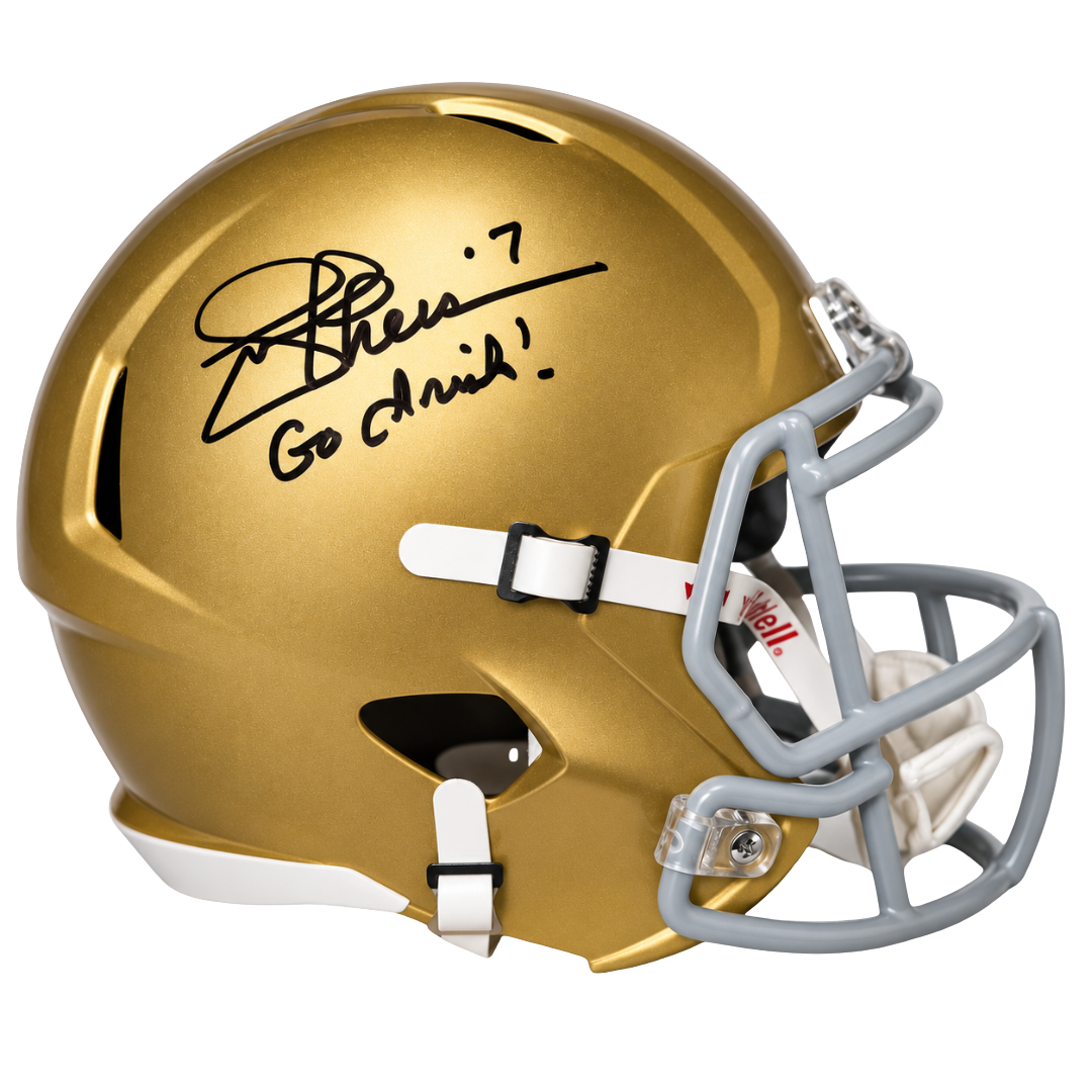 Joe Theismann Autographed "Go Irish!" Notre Dame Full-Size Replica Helmet