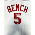Johnny Bench Autographed "HOF 89" White Cincinnati Reds 1975 Mitchell and Ness Authentic Jersey