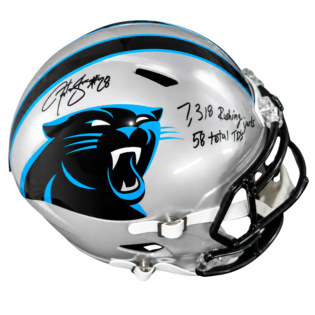 Jonathan Stewart Autographed "7,318 Rush Yards, 58 Total TD's" Carolina Panthers Replica Football Helmet