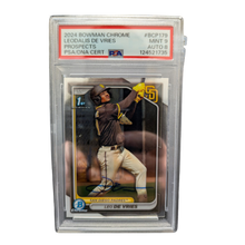 Leo De Vries Autographed 2024 1st Bowman Chrome Rookie Card PSA Graded MINT 9 AUTO 8