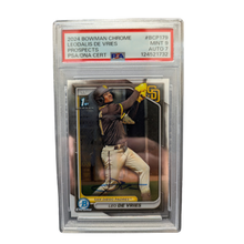 Leo De Vries Autographed 2024 1st Bowman Chrome Rookie Card PSA Graded MINT 9 AUTO 7