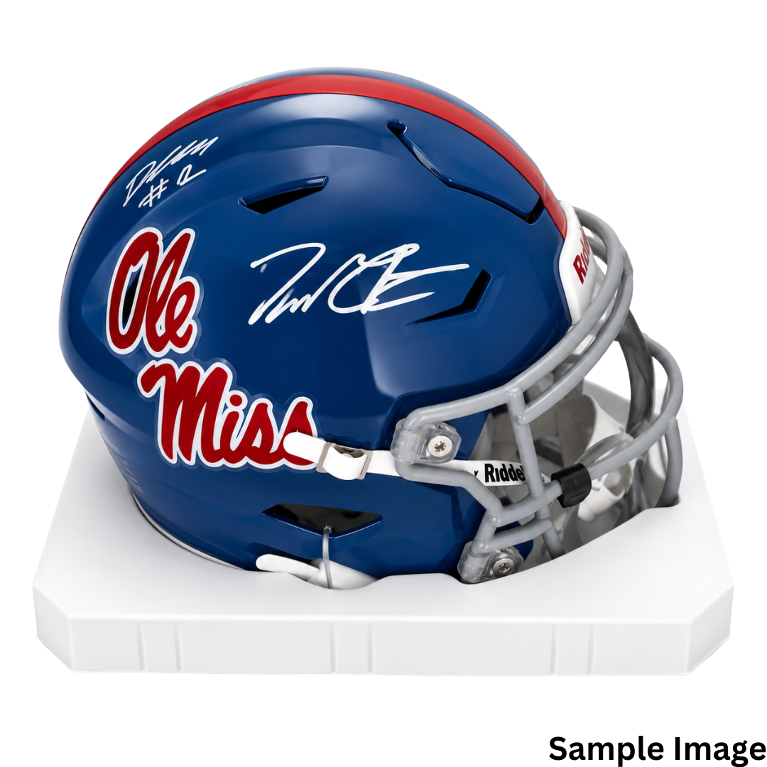 Trinidad Chambliss & Deuce Alexander Autographed Ole Miss Powder Blue Mid Size Football Helmet