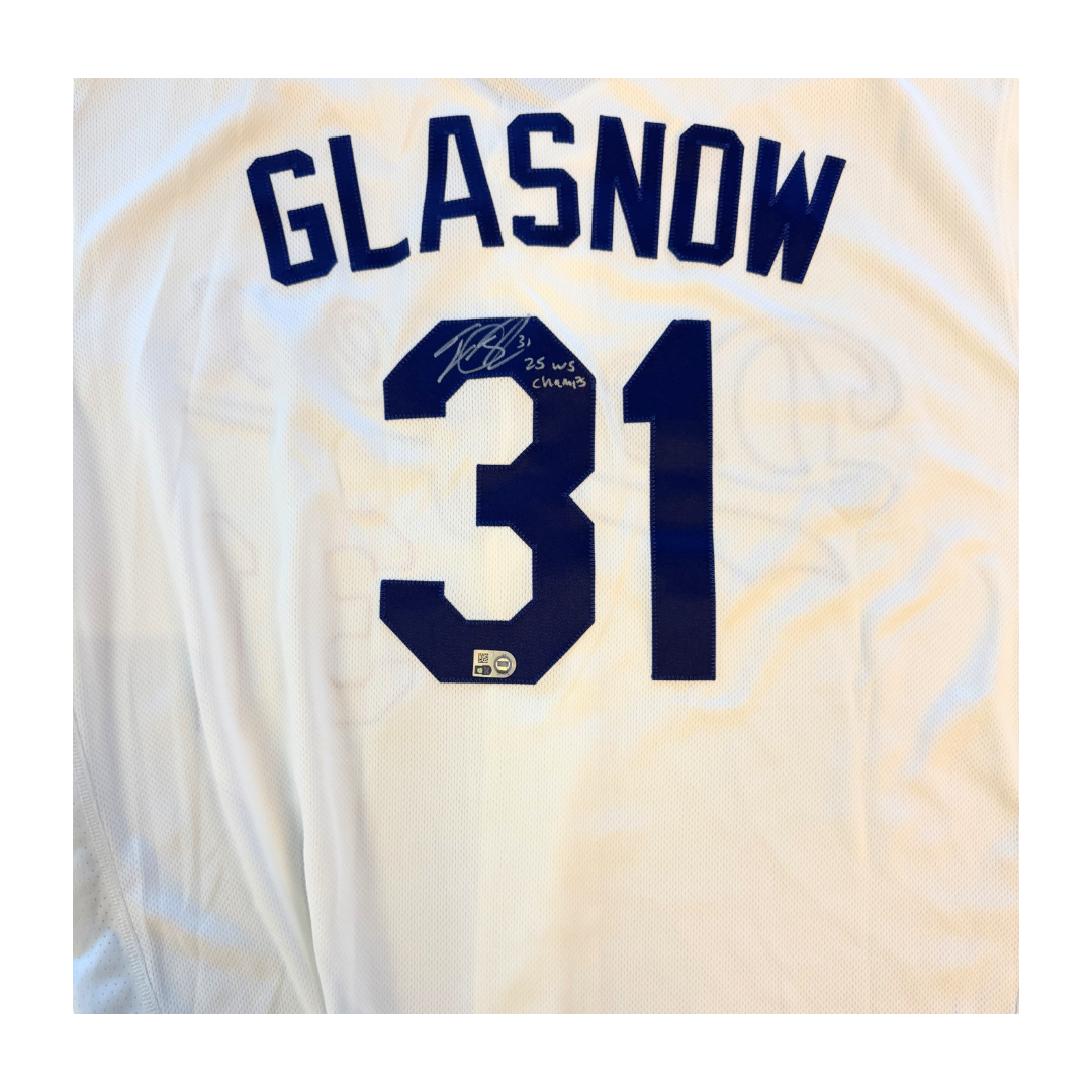 Tyler Glasnow Autographed "25 WS Champs" White Los Angeles Dodgers Authentic Jersey