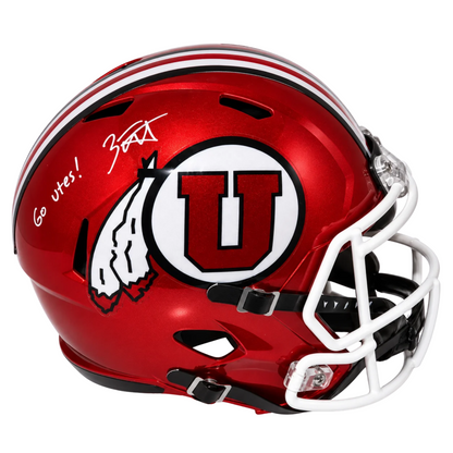 Zack Moss Autographed Utah Utes Red Replica Football Helmet – "Go Utes!" Inscription